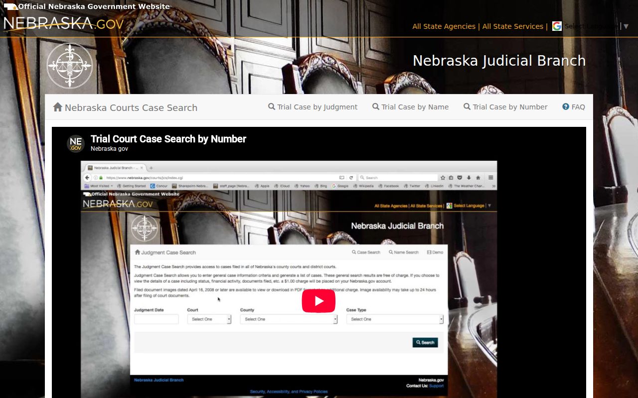 Chase County court schedule and JUSTICE case information demonstration frame