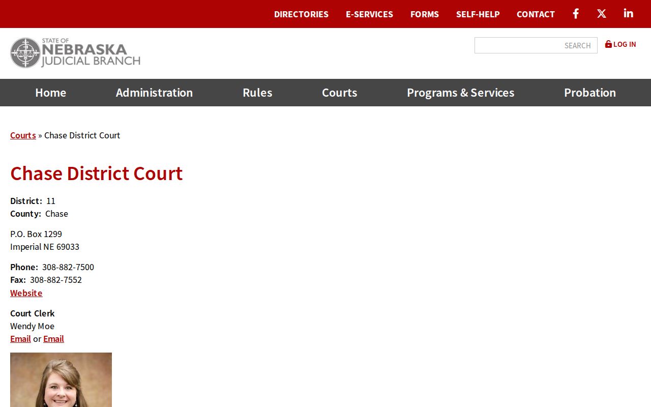 Chase County criminal court docket District Court contact page