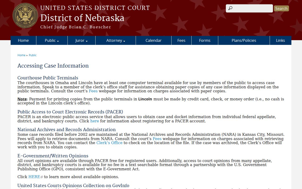 Chase County court docket federal public access route
