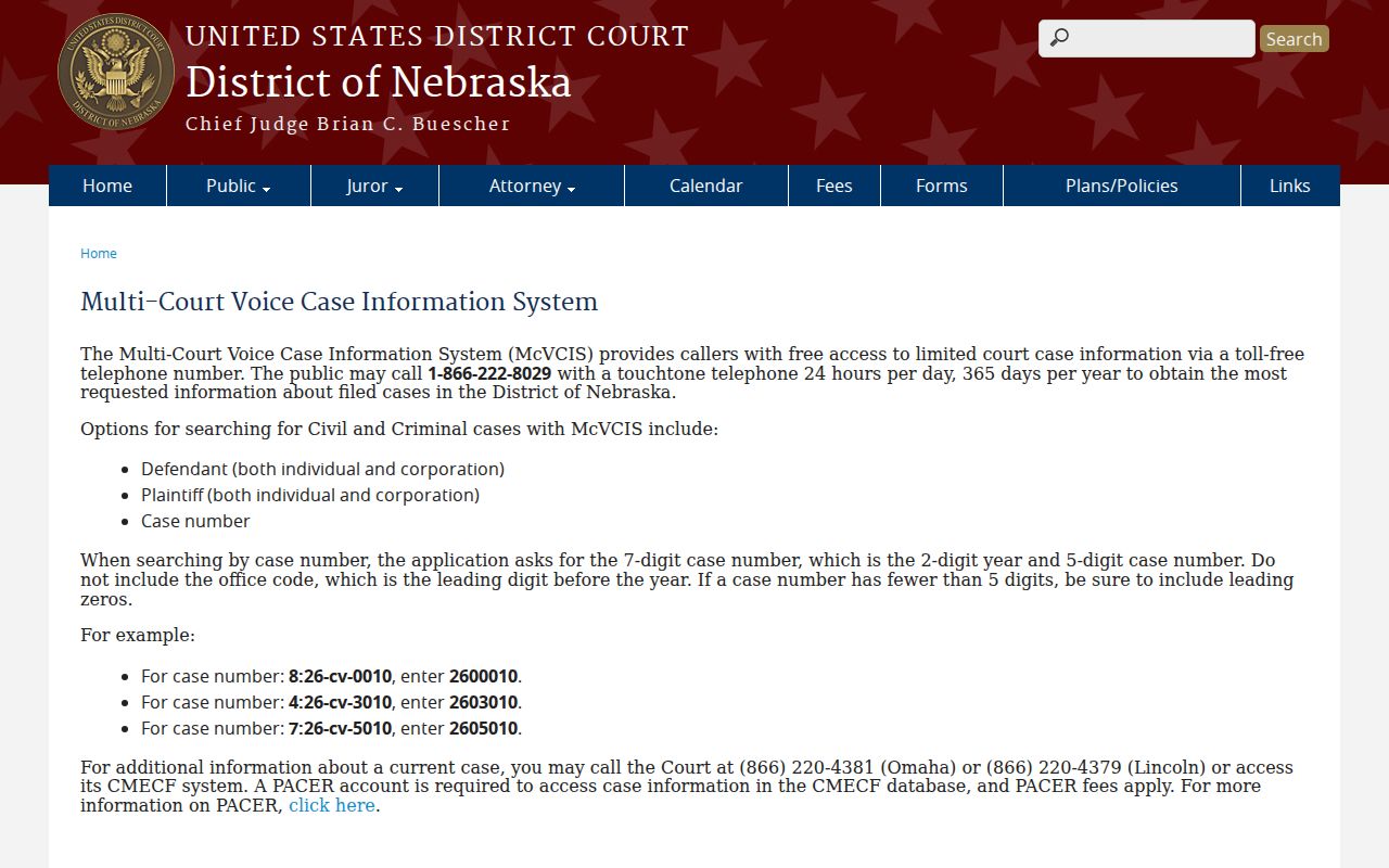 Chase County court docket federal voice case information