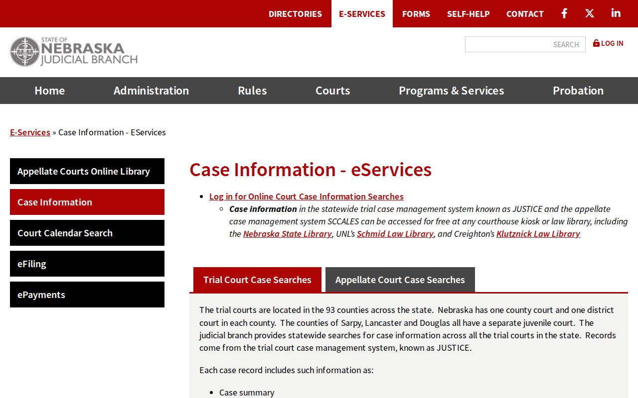 Chase County court docket JUSTICE case information service