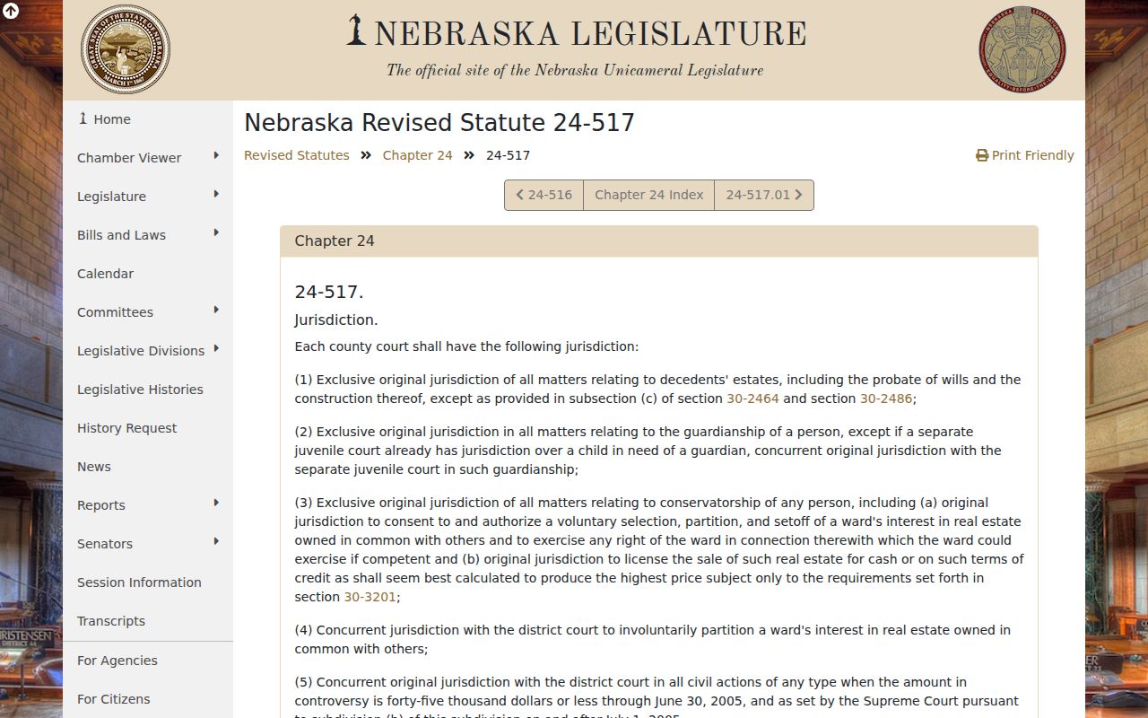 Nebraska County Court jurisdiction statute explaining the Chase County fallback for Lamar court records